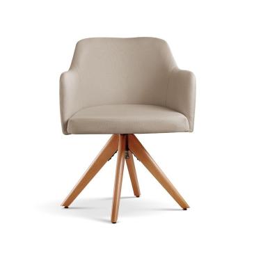 Imagem de Kit 02 Poltronas Eros Base Giratória De Madeira linho Bege 103