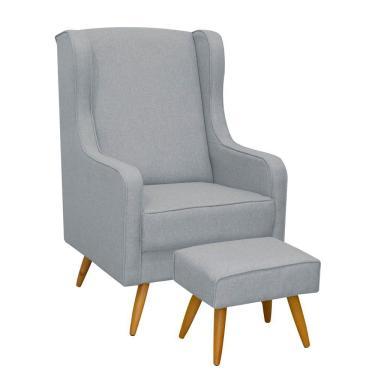 Imagem de Poltrona Sala Amamentação E Puff Giovanna Linho Cinza