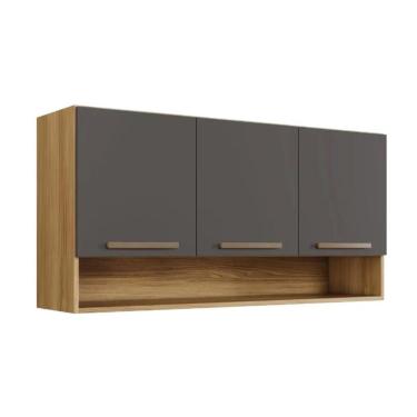 Imagem de Armário Aéreo Plus 3 Portas Com Nicho Cinamomo Grafite