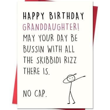 Imagem de Smithtuy Cartão de aniversário de neta, cartão de aniversário para neta dos avós, cartões de presentes de aniversário para meninas adolescentes felizes com design inspirado em meme de gíria Skibidi