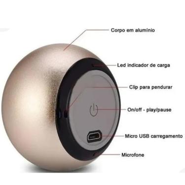 Imagem de Mini Caixa De Som Bluetooth Bolinha Metal Amplificada Speaker 3w Cor:Dourado