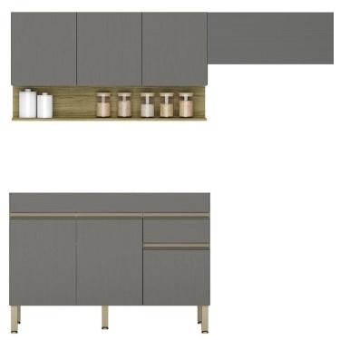 Imagem de Armário De Cozinha 3 Peças Balcão Sem Tampo 150cm Lina12 K02 Gris-freijó - Mpozenato