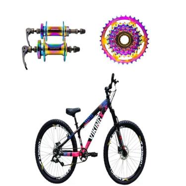 Imagem de Bicicleta Aro 26 Vikingx Preto Rosa 1x7v Cubo E Roda Livre Camaleão