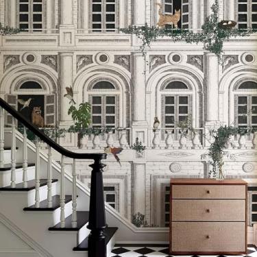 Imagem de Mural de parede francês descasque e cole papel de parede grande 3D para moldagem de parede papel de parede vintage branco 376 cm L x 248 cm A papel de parede de berçário de pássaros animais para sala