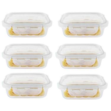 Imagem de Kit 6 Potes Hermético Vidro Marmita Micro-Ondas 370Ml - Class Home