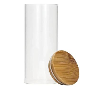 Imagem de 3 Unidades Pote de Vidro Hermético 410ml Mantimentos Tampa de Bambu Redondo Cozinha