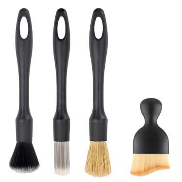 Imagem de Conjunto de escovas de detalhes de carro, kit de limpeza de carro de 4 peças para limpeza interna e externa, kits profissionais de detalhes de carro para saídas de ar, painel, assento de estofamento