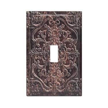 Imagem de Sghxwp Capa decorativa para interruptor de luz, madeira marrom, 3D, floral, relevo, 1 interruptor de luz, placa de parede, interruptor único, capas de tomada para quarto, decoração de casa