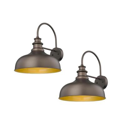 Imagem de Bestshared Arandela de parede externa vintage com pescoço de ganso industrial de 40,64 cm - luminária de parede externa para garagem, pátio, varanda, porta da frente (esfera + ouro, 40,6 cm-2 pacotes)