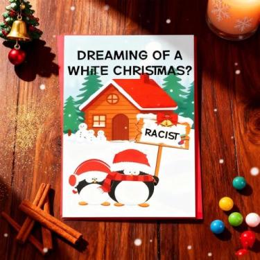 Imagem de Cartão de Natal engraçado pinguim para mulheres homens presentes de Natal para ele ela presente hilário de temporada de férias para mulheres homens cartões de natal ofensivos com envelope vermelho