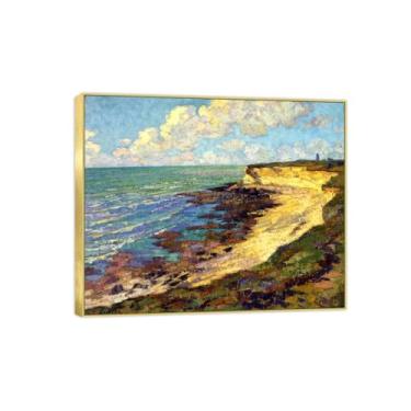 Imagem de BMZFYBS Famosa imagem de paisagem de arte de parede - impressões em tela - por mar - pintura com moldura dourada para sala de estar banheiro decoração de casa 30 x 35 cm 12 x 13 polegadas