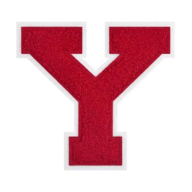 Imagem de 1 PÇ Patch de letra de chenille vermelho de 11,4 cm com borda branca – Remendos do alfabeto para roupas, jaquetas, mochilas, chapéus para decoração personalizada, nome personalizado e artesanato. (Y)