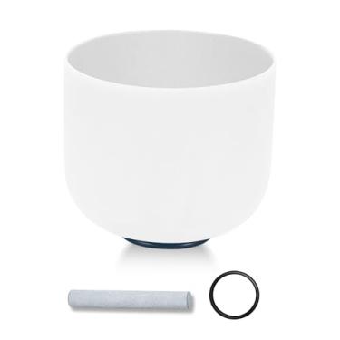Imagem de Conjunto de tigelas de canto de cristal fosco de 20 cm G Note 432HZ, chakra da garganta, taças de som de cristal de quartzo branco para meditação, cura, ioga com golpe de camurça, anel de vedação