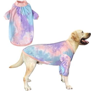 Imagem de PriPre Camiseta Tie Dye para cães extragrandes camiseta respirável algodão cachorro pijama cachorro grande menino menina amarrado 3GG