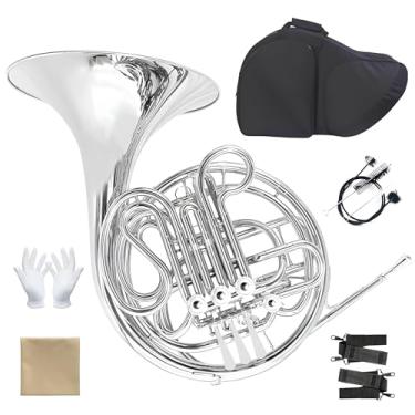 Imagem de Trompa francesa dupla, 4 teclas F/Bb, instrumento orquestral profissional de latão laca dourada com capa, bocal, afinador, mudo, luvas e kit de limpeza para estudantes e músicos