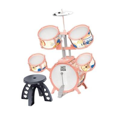 Imagem de YIJU Conjunto de bateria infantil inclui baquetas, banco, instrumento musical, brinquedo educacional de PVC, brinquedo musical para atividades de, Borda Laranja