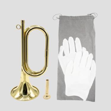Imagem de Soundspire Chifre de corneta de latão dourado - Trompete de cavalaria com bolsa e luvas para orquestra militar e festivais (kit de banda de escola iniciante)