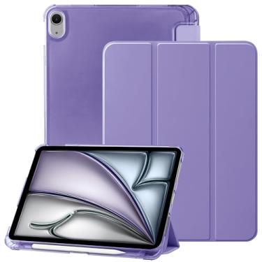 Imagem de Capa para iPad (A16) 11ª geração 2025, iPad 10ª geração 10,9 polegadas 2022 com suporte para lápis, capa protetora leve e tripla com capa traseira translúcida de policarbonato rígido, roxo