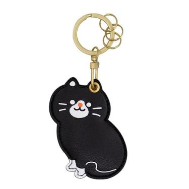 Imagem de Capa MC Fashion de couro PU compatível com AirTag, estojo de rastreador GPS fofo de gato e cachorro de estimação com pingente (gato preto)