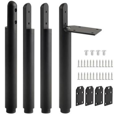 Imagem de funifiti Pacote com 4 pés ajustáveis para armário pretos de 19 a 24 cm, pernas de suporte de móveis, pernas de cômoda, criado-mudo, pernas de substituição de móveis de TV, pés de mesa