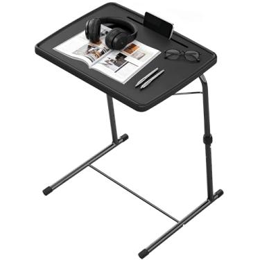 Imagem de MISZP Bandeja de TV dobrável Super XL Pro, mesa de TV portátil grande GG com 6 alturas ajustáveis, laptop, etc, preta