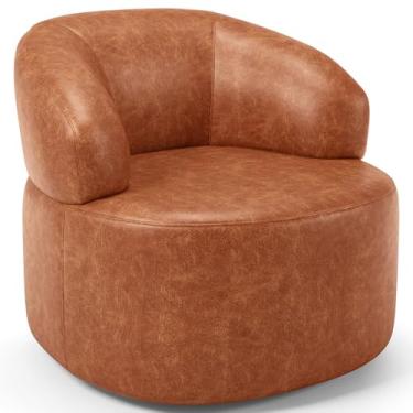 Imagem de Poltrona Giratória Orgânica Para Sala de Estar Living Helena L02 Couríssimo Camel - Lyam Decor