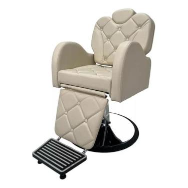 Imagem de Cadeira Poltrona Reclinável Lux Hidráulica Redondo Estofado Bege Aceti