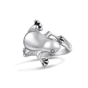 Imagem de Confede Anel de aço inoxidável Pubk Biker Skeleton Moth/Rinoceronte besouros para mulheres e homens, Metal, Sem pedra preciosa