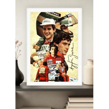 Imagem de Quadro Ayrton Senna Veloz com Vidro e Moldura Branca Tam:A4 - Spark Lo