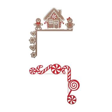 Imagem de shamjina Placas decorativas de canto para portas de Natal, enfeites de parede natalinos para escritórios, ambientes internos e externos, e prateleiras, Pão de Gengibre