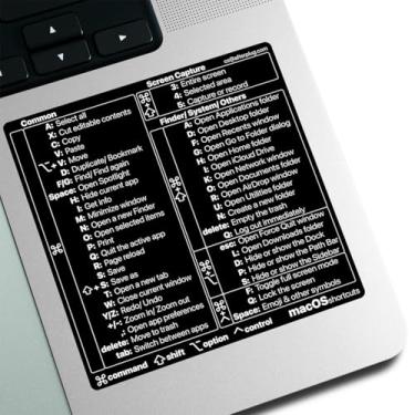 Imagem de Adesivo de atalhos de teclado Afterplug Mac OS, mais de 50 atalhos para MacBook Pro e Air de 13 a 16 polegadas, vinil livre de resíduos, preto com texto branco, pacote com 100