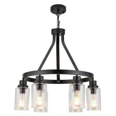 Imagem de LIGOTFIRE Lustre De 6 Luzes Preto Para Teto, Luminária Pendente Estilo Fazenda Sala Jantar