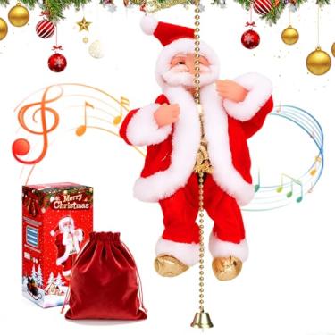 Imagem de Decoração musical de corda de escalada de Papai Noel atualizada 2025 para cima e para baixo, bateria animada 3AA Papai Noel elétrico em corda, enfeite musical de árvore de Natal de Papai Noel para