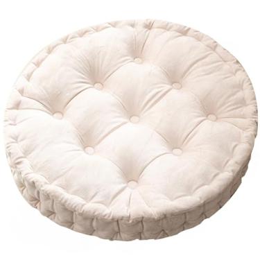 Imagem de Heavyoff Almofada de chão de meditação, almofadas redondas grandes para assento para adultos, enchimento grosso para ioga, sala de estar, tatami, branco, 61 x 61 cm