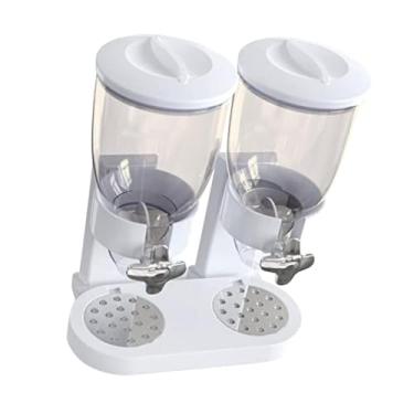 Imagem de IEUDNS Grãos de contêiner de cozinha, organizador de recipientes de armazenamento, dispensador de cereais de aveia de farinha de farinha de, Duplo Xícara Branca