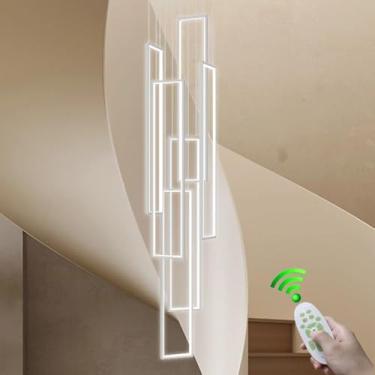 Imagem de Lustre LED moderno com controle remoto, lustre para hall de entrada com pé direito alto, 6 lâmpadas, temperatura de cor ajustável de 3000 a 6500K, lustre grande, luminária pendente para esca
