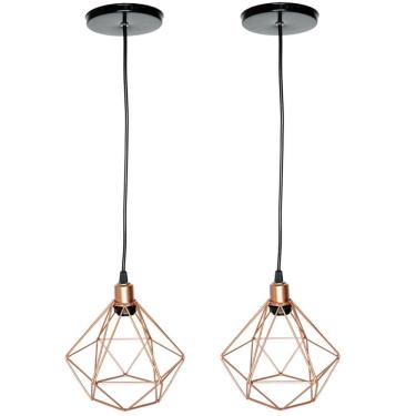 Imagem de 2 Pendente Aramado Diamante Luminária Lustre Luxo Pequeno Teto Retrô Agp Ilumini Industrial