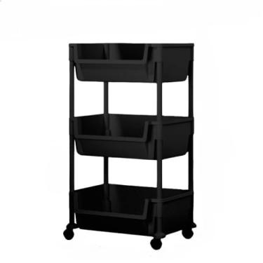 Imagem de Carrinho Organizador Multiuso 3 Prateleiras com Rodinhas – Ideal para Manicure, Banheiro e Lavanderia (Preto C/Alça)