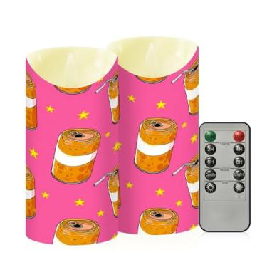 Imagem de KEEPREAL Latas de refrigerante laranja velas sem chama com chama em movimento 3D, operada por bateria com temporizador para decoração de casamento e Natal, 3 x 5,9 polegadas (591)