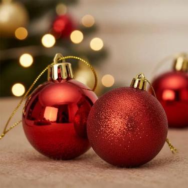 Imagem de 12 Bolas De Natal Vermelha Brilho Glitter Enfeite Para Arvore - VMP, 5