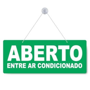 Imagem de Placa Aberto/Fechado com Ar Condicionado, Dupla Face, PS 1mm, Impressão UV, 30x12cm, com Corda e Ventosa, para Lojas e Comércio