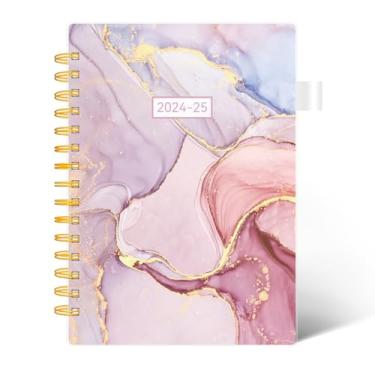 Imagem de Agenda 2024-2025 semanal e mensal, calendário AIMPEAK para mulheres, abas mensais, encadernação espiral, mármore rosa