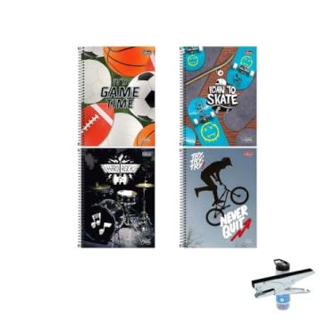 Imagem de Kit Caderno Universitário Vibe Masc 10M 160F Tilibra Caneta Esferográfica Spiro e Grampeador Alicate