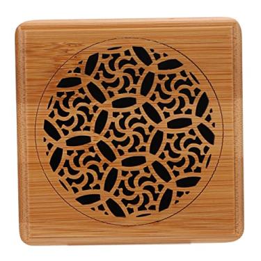 Imagem de Queimadores de incenso de bambu clássicos com padrão de roda dourada com suporte de cone e algodão à prova de fogo para uso no quarto. Possui suporte de cone de incenso, queimadores de incenso em pó e
