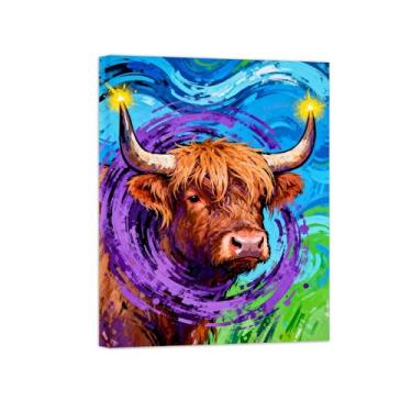 Imagem de Animais Pintura Arte Parede - Vaca No.2 - Impressões em tela - Moderno Colorida Pôster para decoração sala de estar 30x40cm Tela Embrulhada