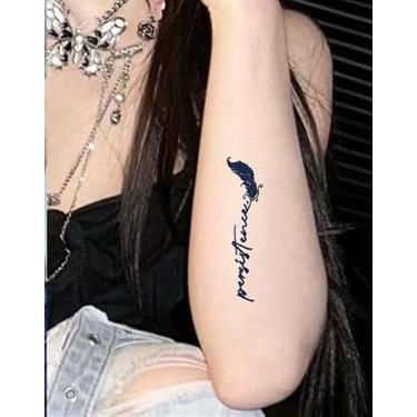 Imagem de Suco de ervas semipermanente simples palavra em inglês padrão de penas 7-14 dias sem derramamento não reflexivo clavícula braço pulso ombro pescoço perna corpo tatuagem semipermanente adesivo à prova