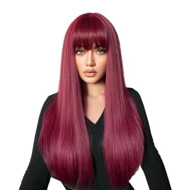 Imagem de Peruca Longa Reta com Franja e Gorro de Sem Cola Perucas Sintéticas Naturais Fáceis Usar Respiráveis Reutilizáveis para Dia a Festa Casamento Encontro