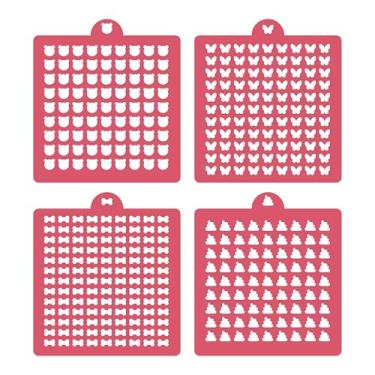 Imagem de Pacote com 4 estênceis reutilizáveis de glacê de glacê real, estêncil, estêncil, padaria, estêncil, para bolo, cupcake, artesanato, faça você mesmo, conjunto de moldes reutilizáveis de glitter e