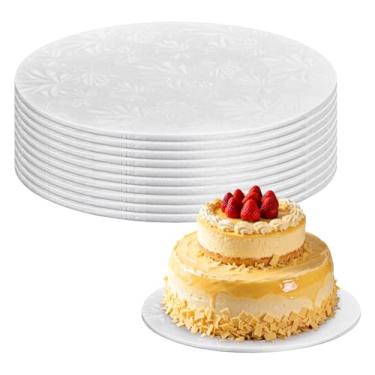 Imagem de 10 tambores de bolo, tábuas de bolo redondas de 30 cm de espessura, branco, papelão de qualidade profissional, base de cartão, tapete de bolo branco