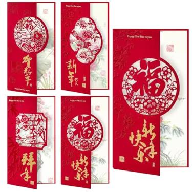 Imagem de 4 cartões comemorativos de ano novo chinês 2026, ano do cavalo, cartões postais de bênçãos do ano novo lunar, saudações do festival da primavera, design tradicional de envelope vermelho, perfeito para